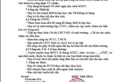 Kế hoạch hoạt động của nhà trường tháng 4 năm 2025
