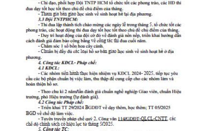 Kế hoạch hoạt động của nhà trường tháng 5 năm 2025