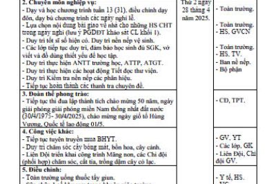 Kế hoạch hoạt động tuần 31